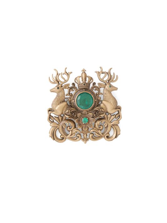 Twin Stag Crest Brooch