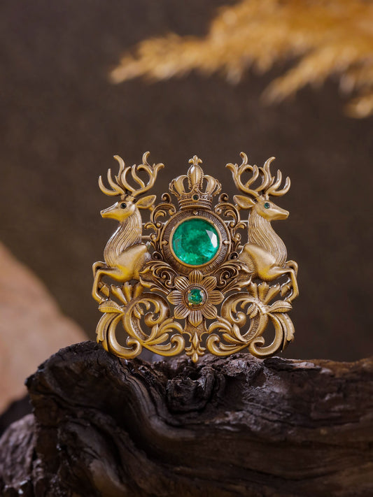 Twin Stag Crest Brooch
