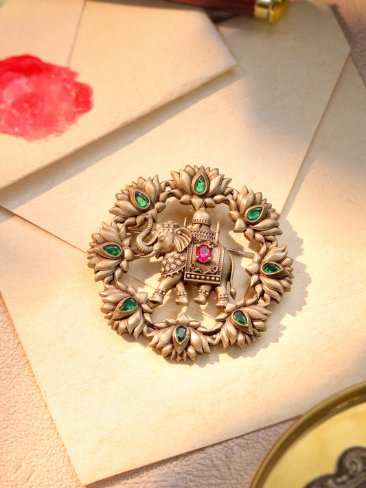 Lotus Procession Elephant Brooch