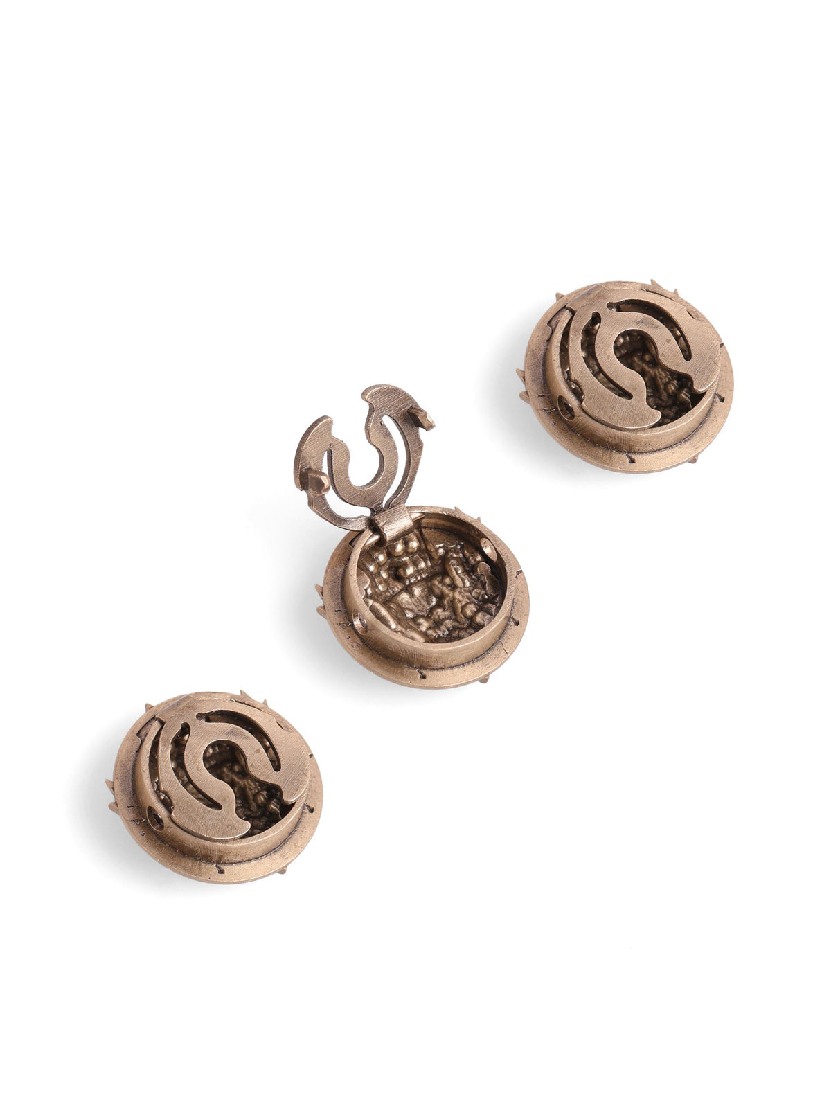 Lankesh Crest button Cover - antique gold accessory for men with lankesh crest cover motif, back view