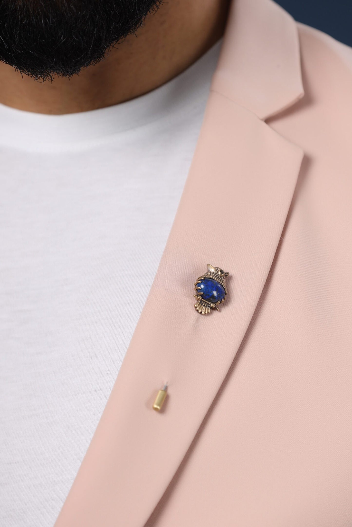 Blue owlet lapel pin