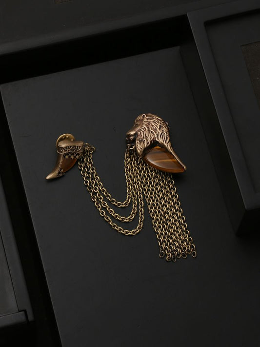The Lion Head Tiger eye Brooch