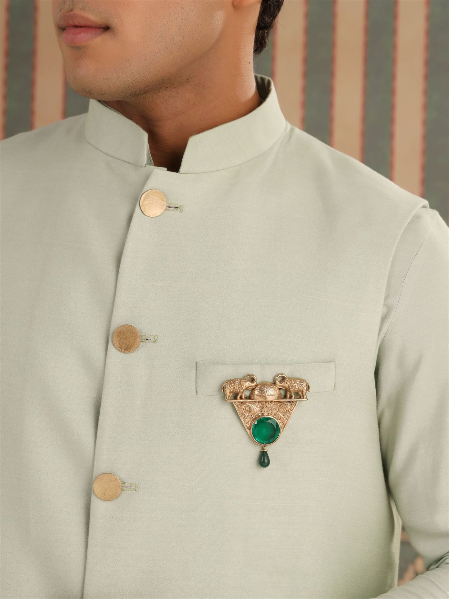 Royal Elephant Green Stone Vintage Brooch