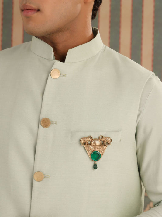 Royal Elephant Green Stone Vintage Brooch