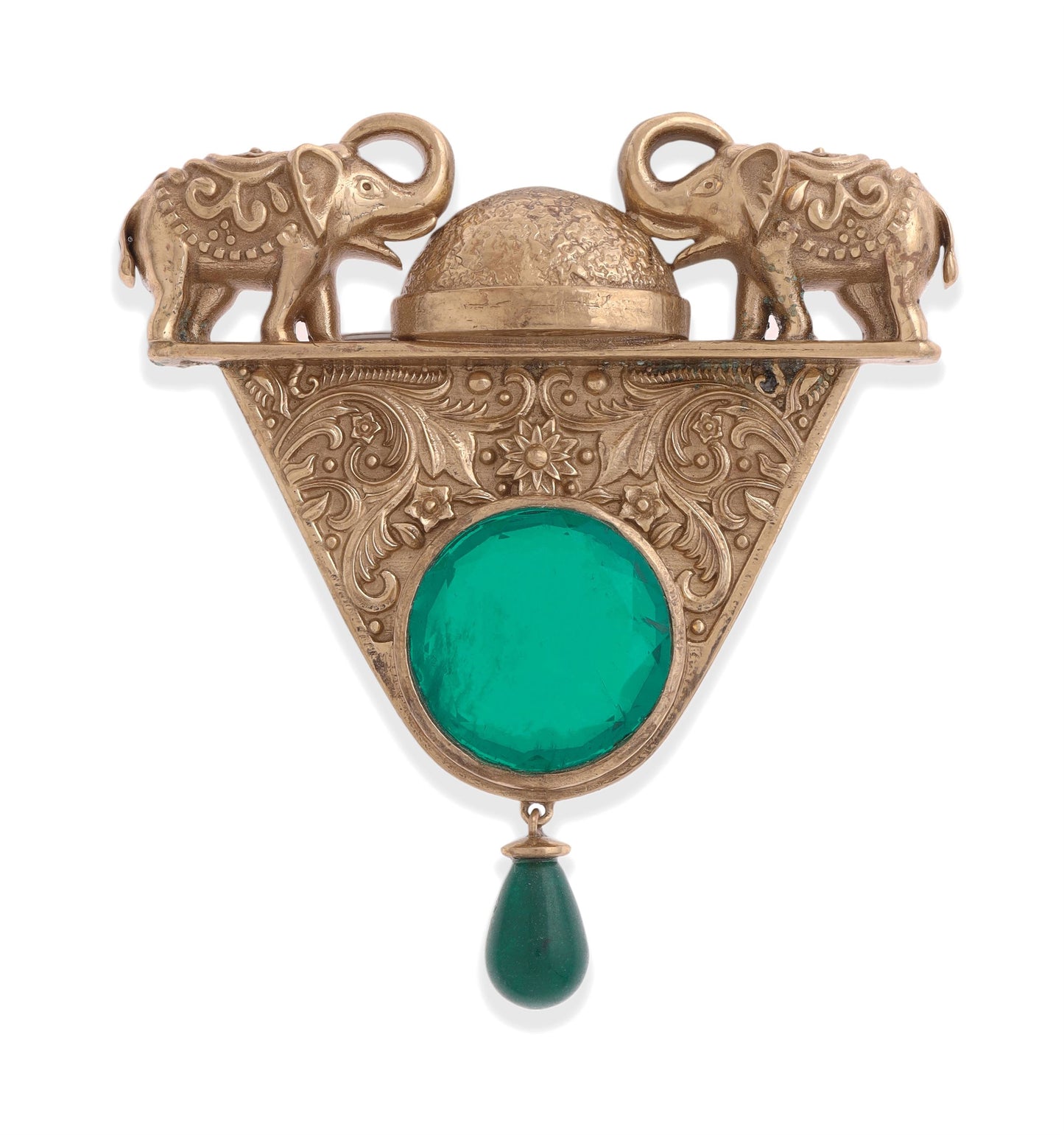 Royal Elephant Green Stone Vintage Brooch