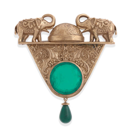 Royal Elephant Green Stone Vintage Brooch