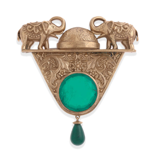 Royal Elephant Green Stone Vintage Brooch