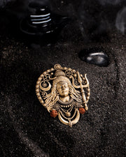 Divine Mahadev Face Antique Gold Brooch for Men