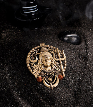 Divine Mahadev Face Antique Gold Brooch for Men
