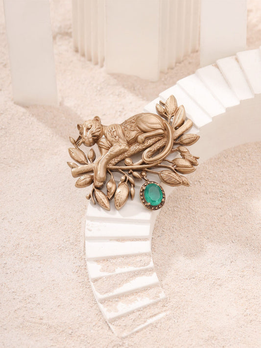 Glass Emerald Panther Brooch