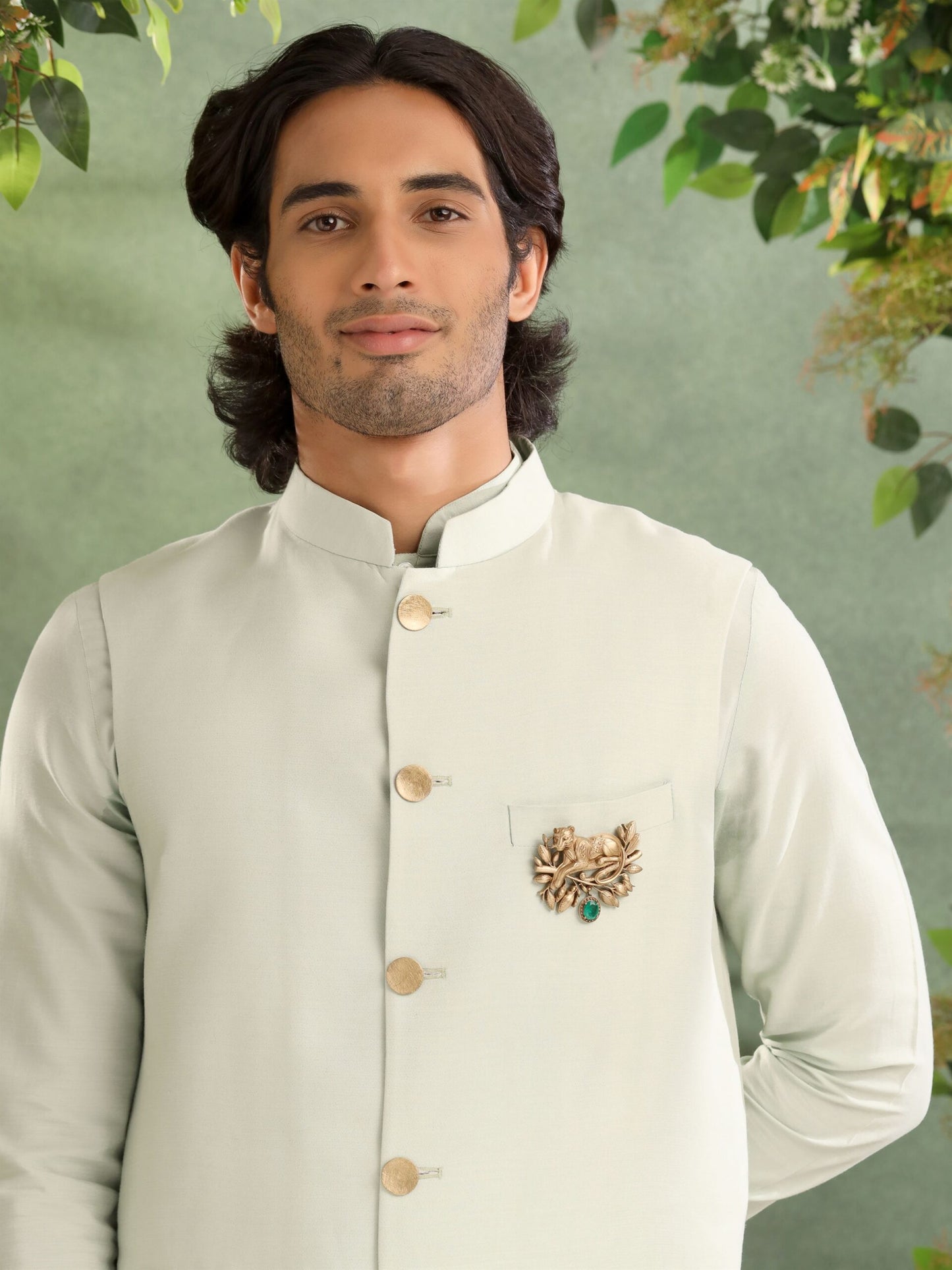 Glass Emerald Panther Brooch