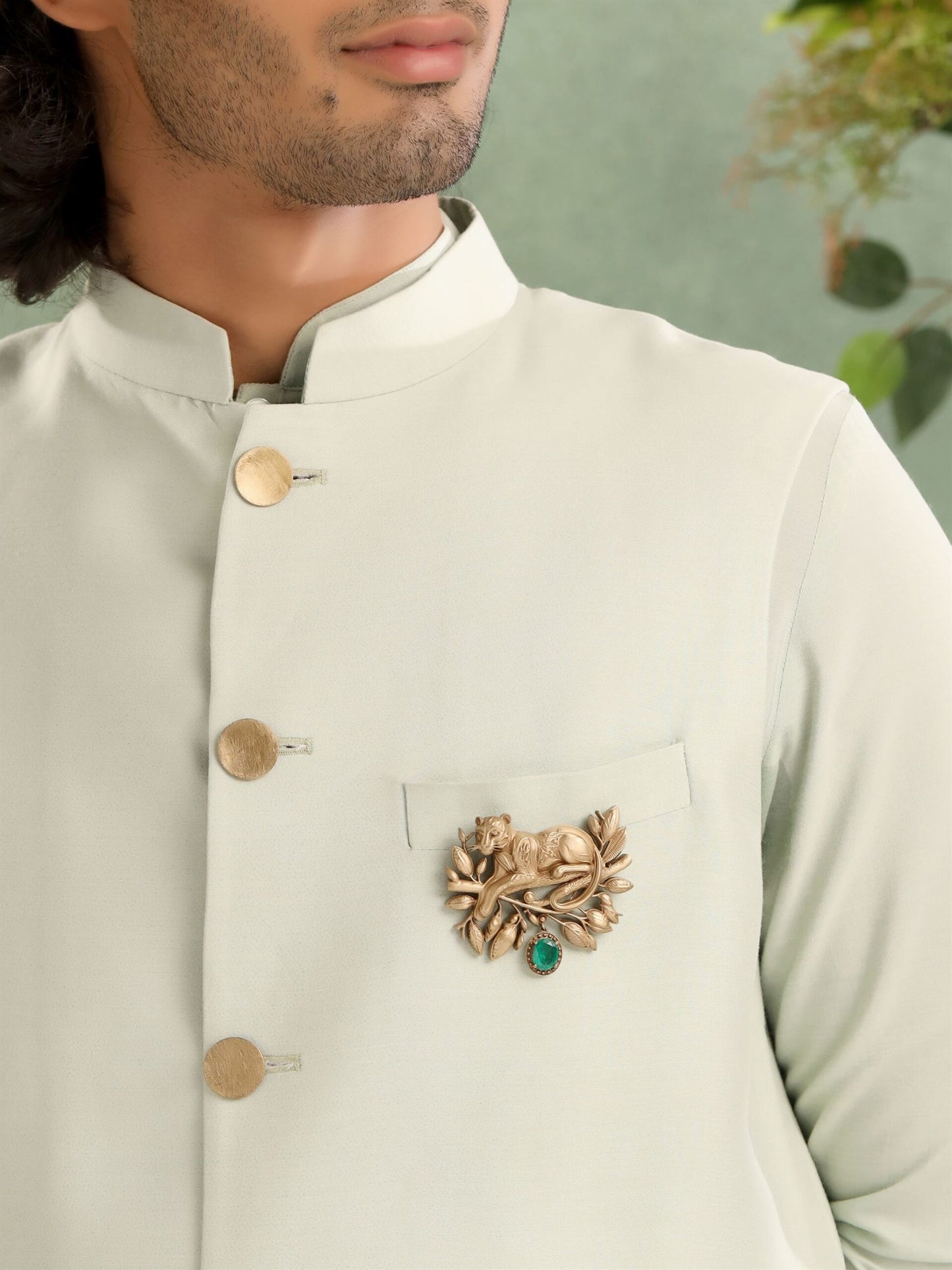 Glass Emerald Panther Brooch