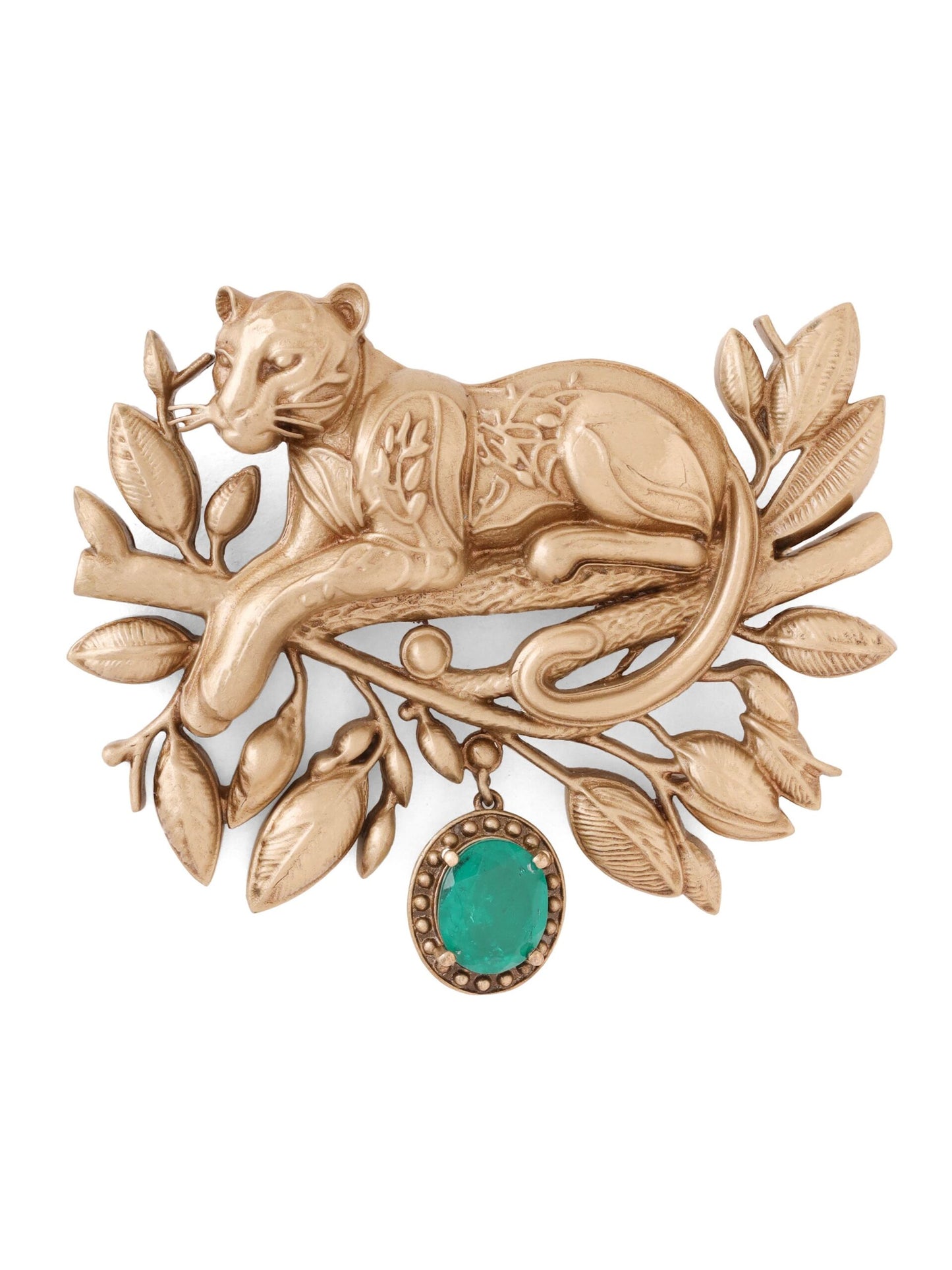 Glass Emerald Panther Brooch