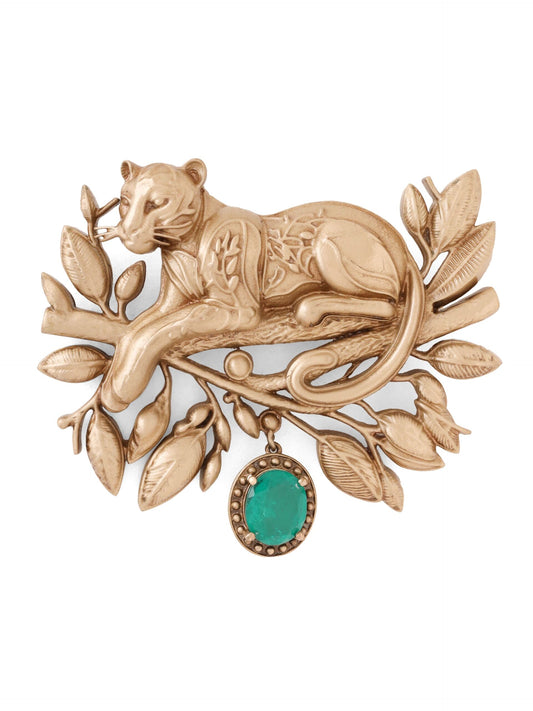 Glass Emerald Panther Brooch