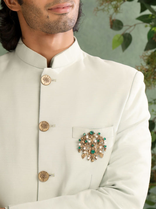 Green Studded Blossom Brooch