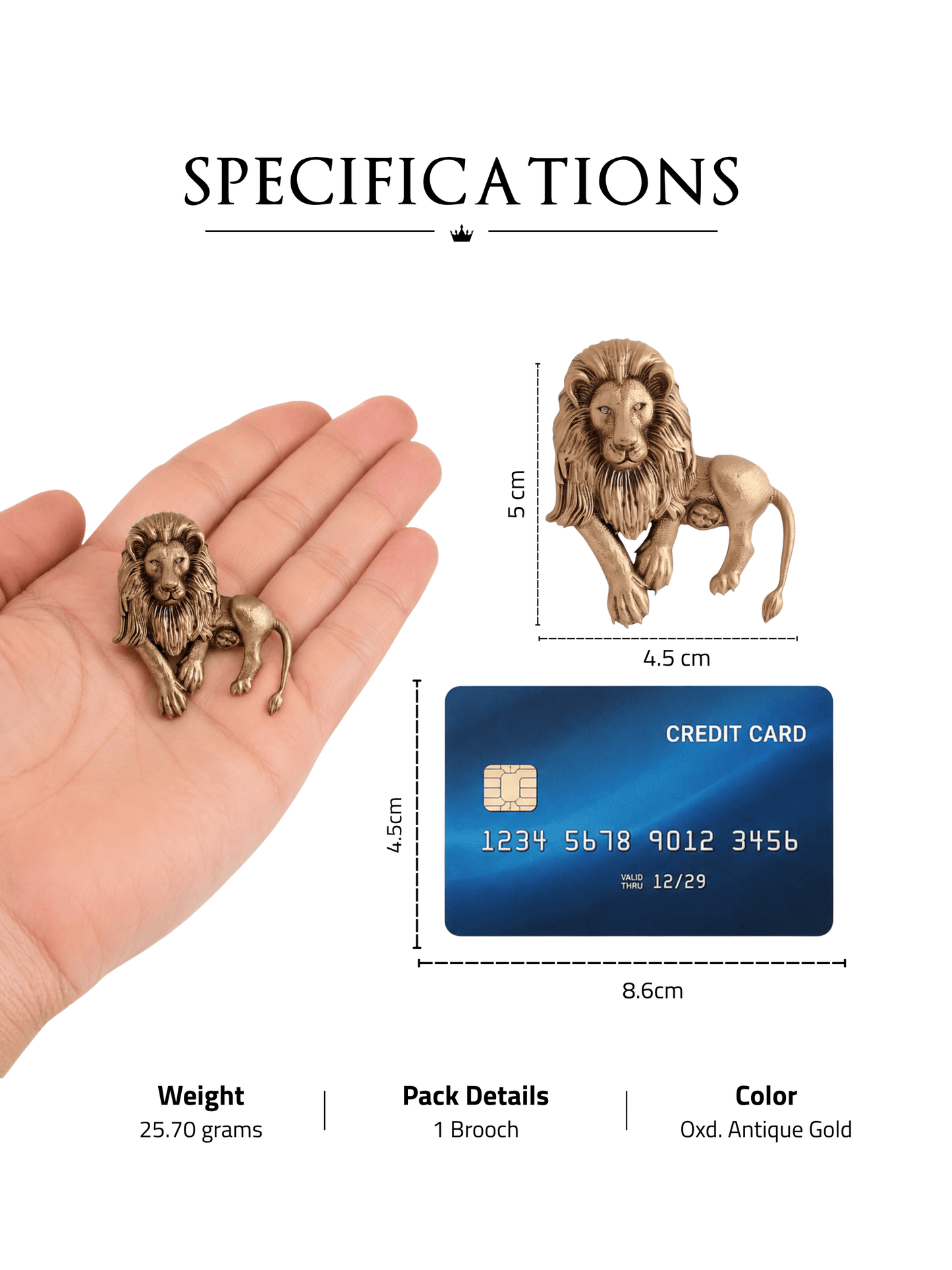 Royal Lion Antique Gold Brooch for Men
