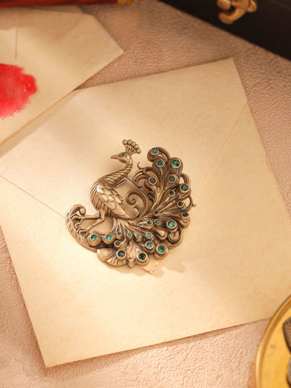 Emerald Plume Peacock Brooch