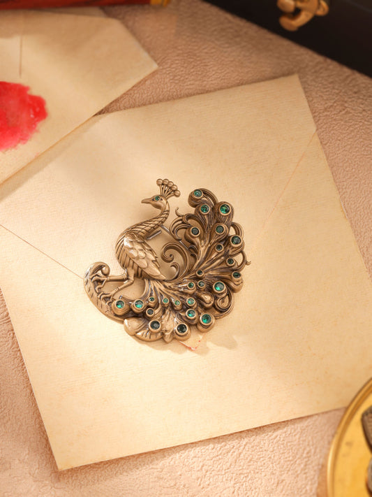 Emerald Plume Peacock Brooch