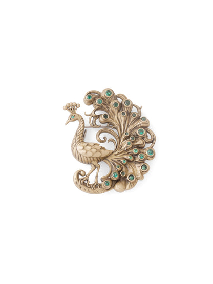 Emerald Plume Peacock Brooch