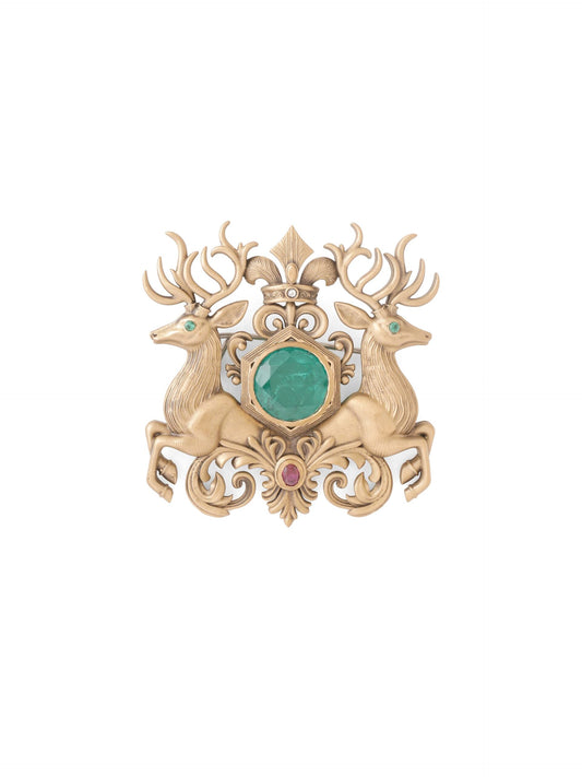 Regal Stag Emerald Brooch