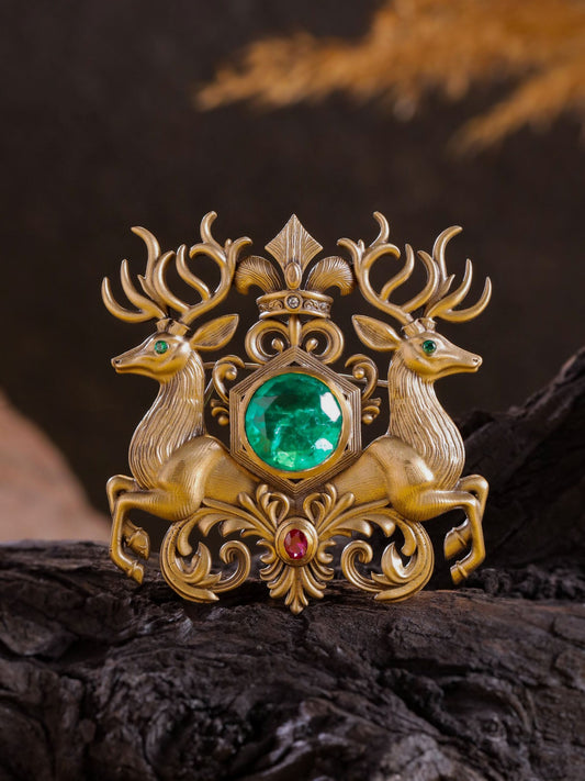 Regal Stag Emerald Brooch