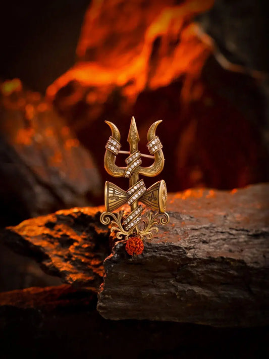 Crystal Damru Crest Brooch