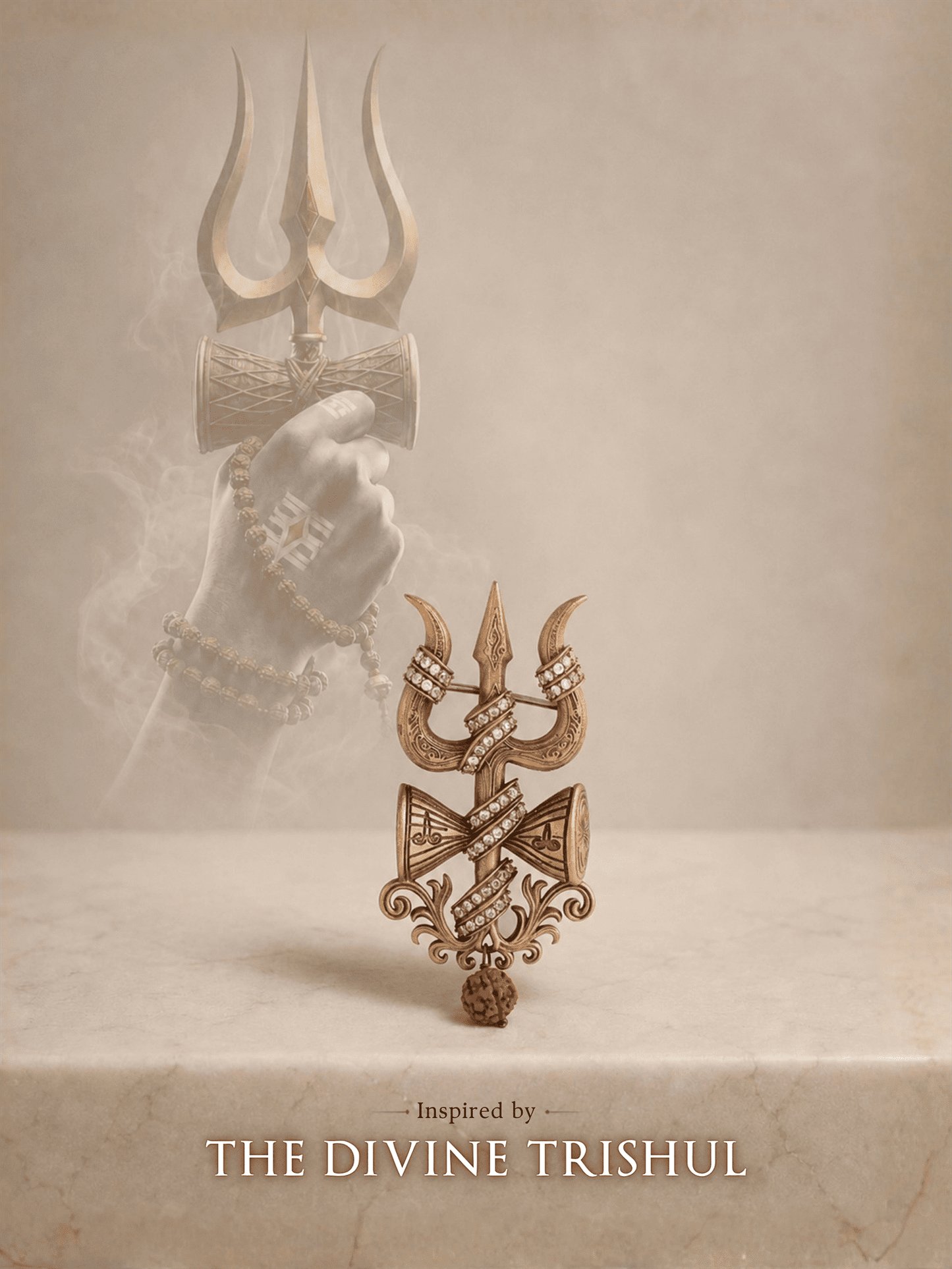 Crystal Damru Crest Brooch