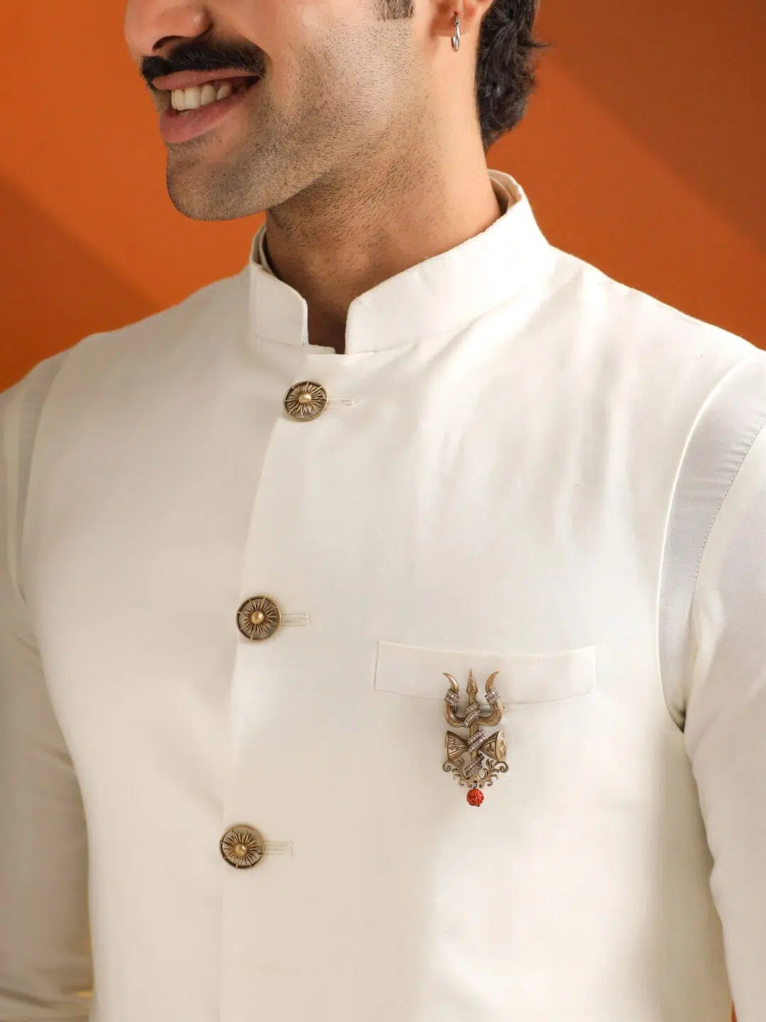 Crystal Damru Crest Brooch