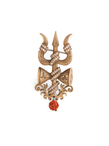 Crystal Damru Crest Brooch