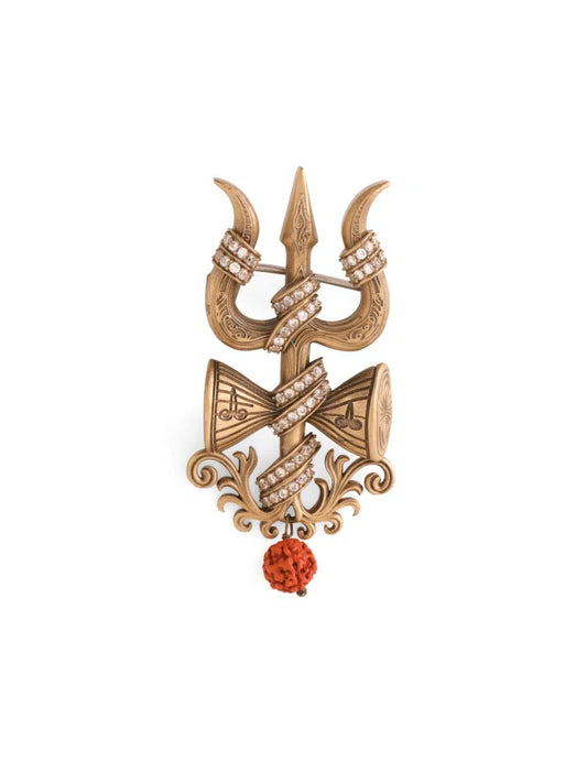 Crystal Damru Crest Brooch