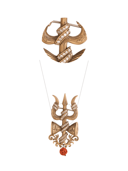 Crystal Damru Crest Brooch