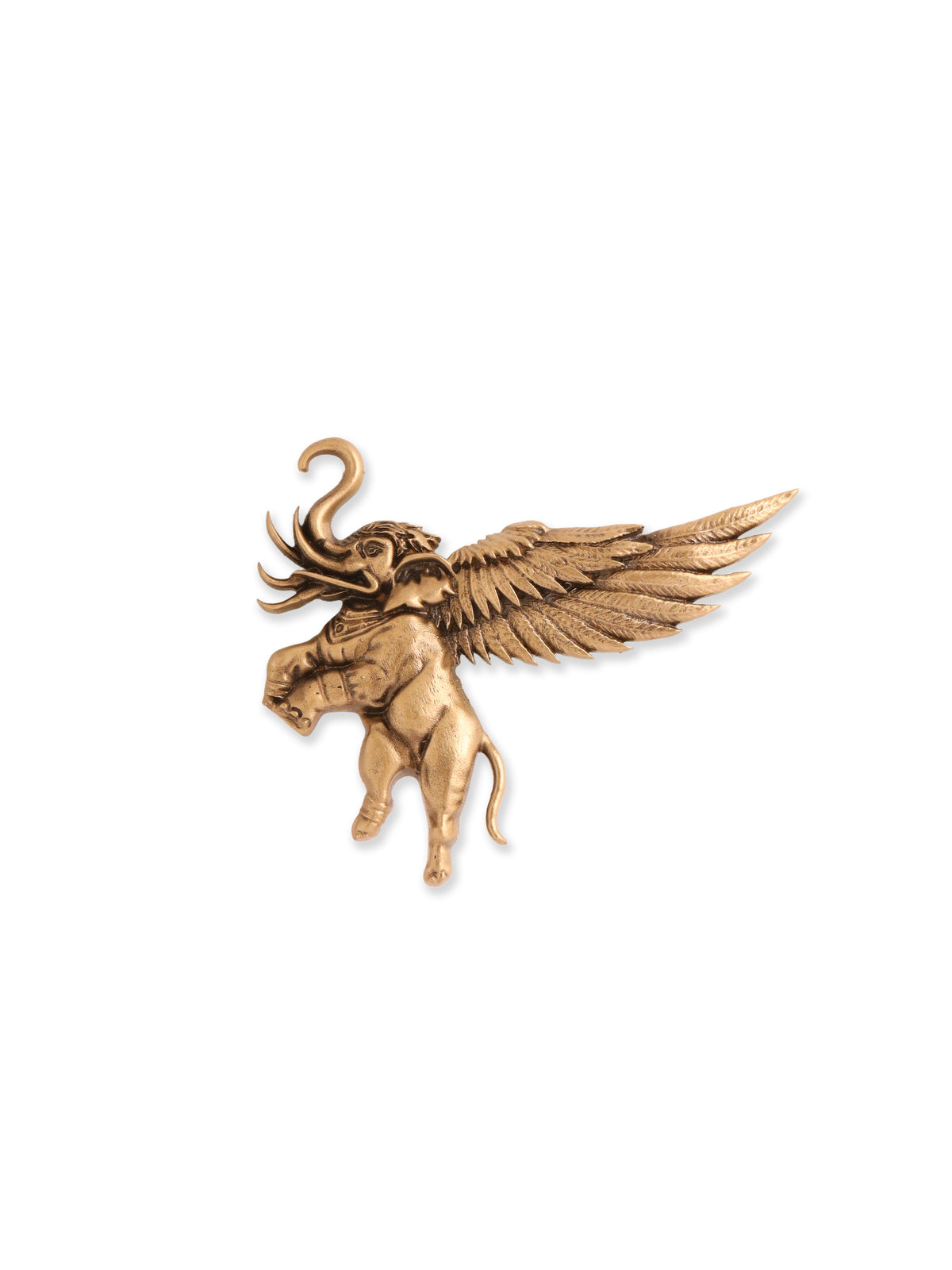 The Divine Airavat Brooch - antique gold brooch for men with the divine airavat motif, side view