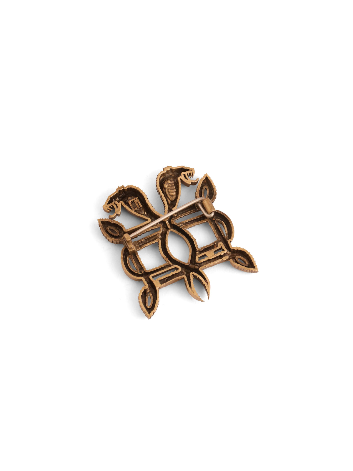 The Sacred Serpents Brooch - antique gold brooch for men with the sacred serpents motif, back view