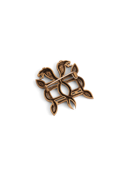 The Sacred Serpents Brooch - antique gold brooch for men with the sacred serpents motif, back view