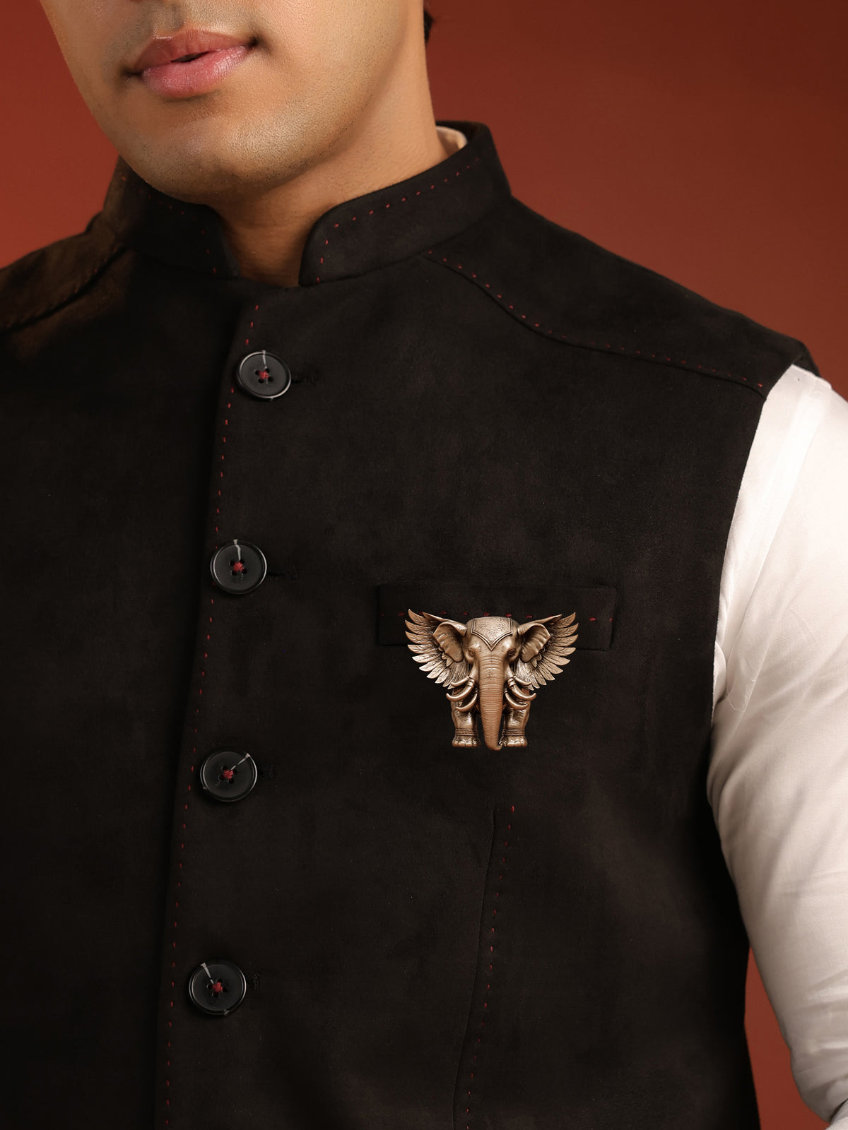 The Airavat Majesty Brooch - antique gold brooch for men with the airavat majesty motif, back view