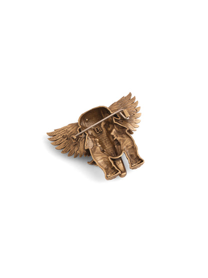 The Airavat Majesty Brooch - antique gold brooch for men with the airavat majesty motif, close-up view
