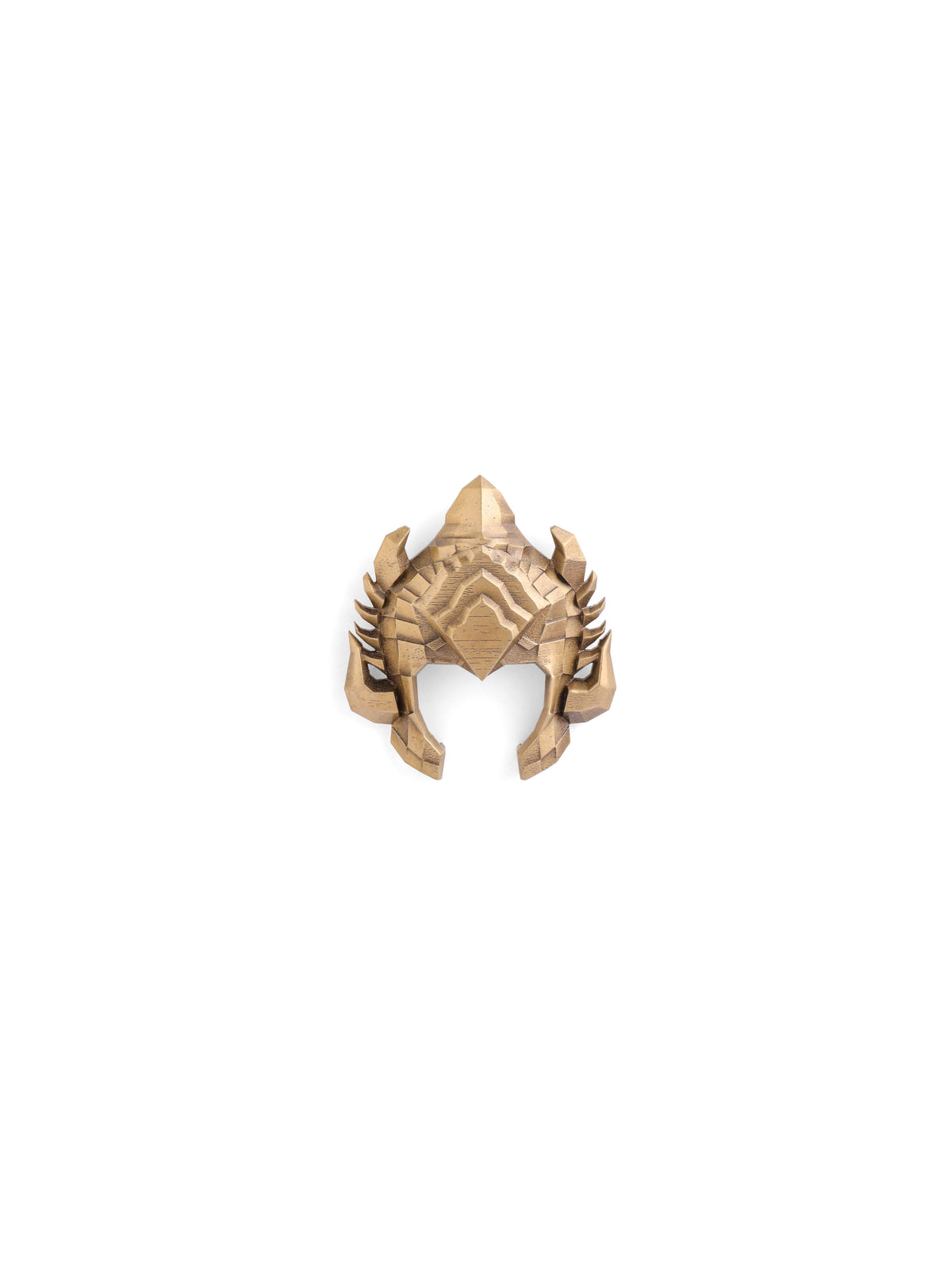 The Warrior's Kavach brooch - antique gold brooch for men with warrior s kavach motif, three-quarter view