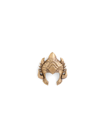 The Warrior's Kavach brooch - antique gold brooch for men with warrior s kavach motif, three-quarter view