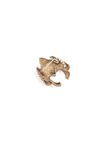 The Warrior's Kavach brooch - antique gold brooch for men with warrior s kavach motif, back view