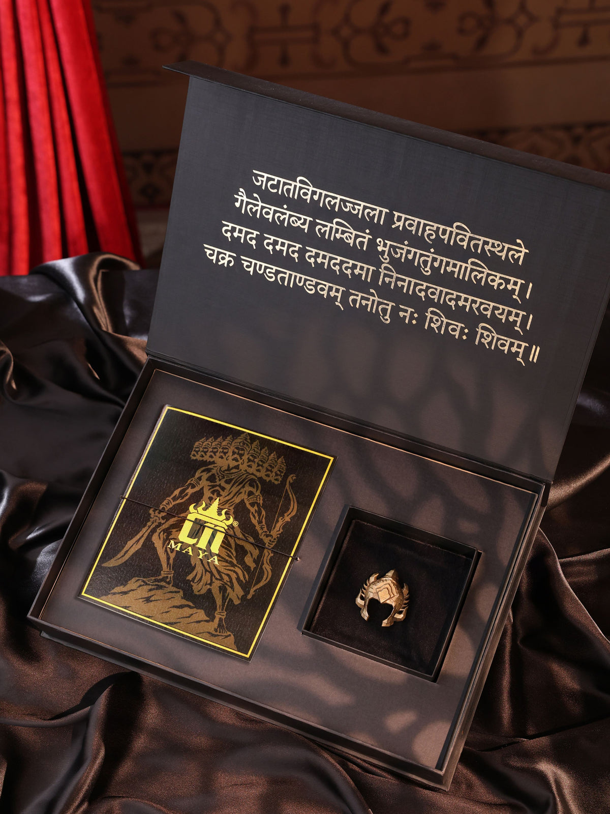 The Warrior's Kavach brooch - antique gold brooch for men with warrior s kavach motif, angled view