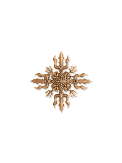 The Sacred Trishul Chakra Brooch - antique gold brooch for men with the sacred trishul chakra motif, side view