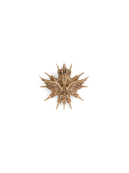 The Celestial Winged Crest brooch - antique gold brooch for men with celestial winged crest motif, side view