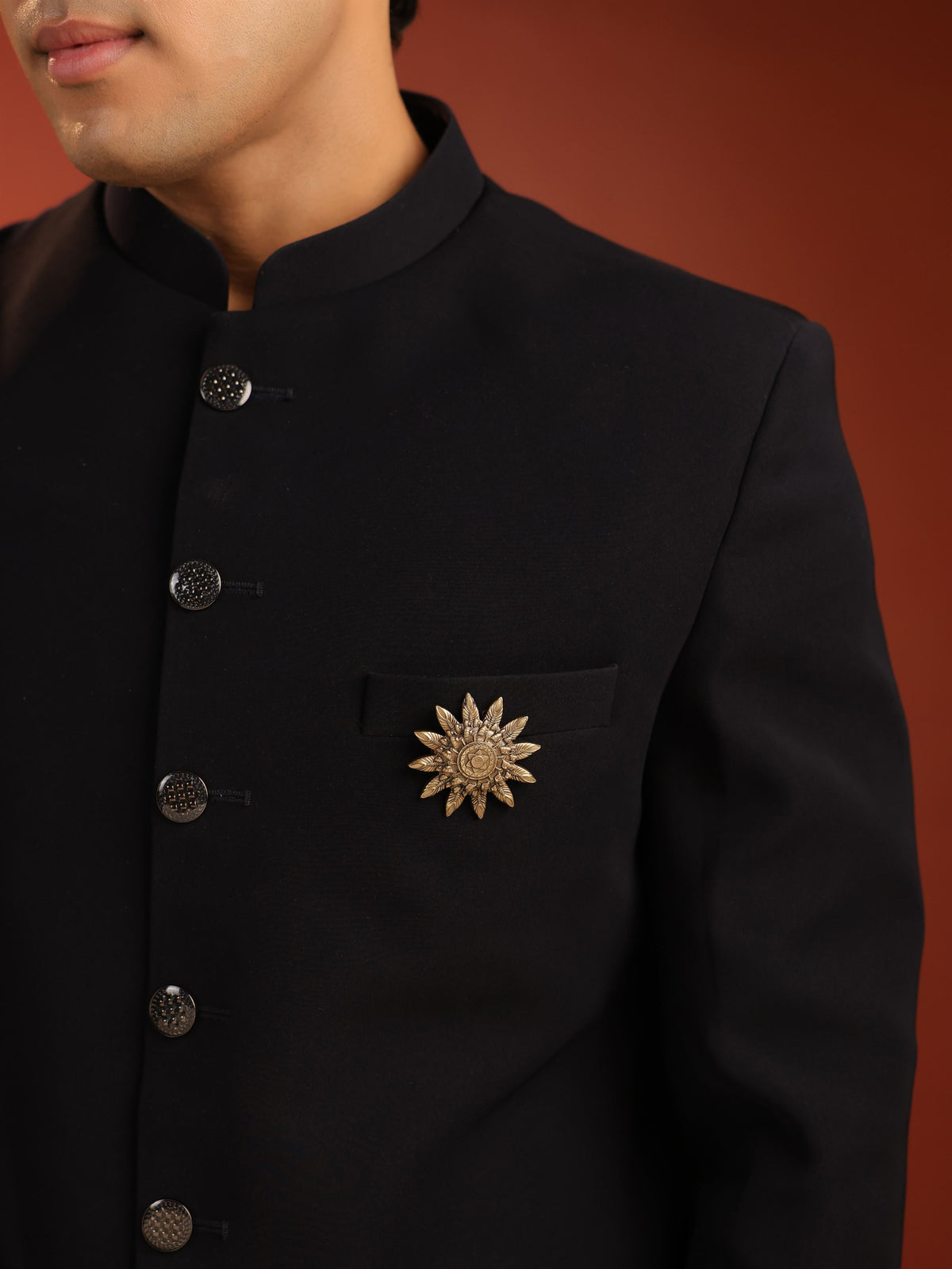 The Sacred Sunwheel brooch - antique gold brooch for men with sacred sunwheel motif, side view