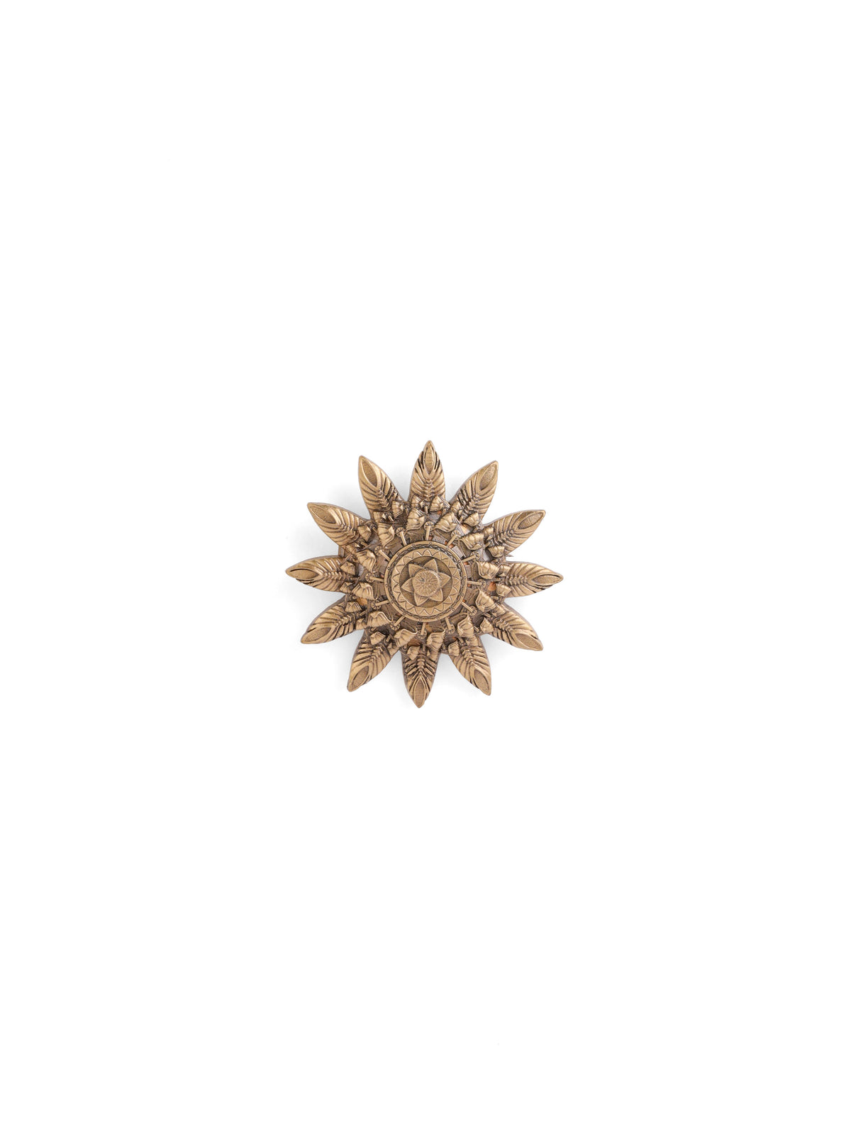 The Sacred Sunwheel brooch - antique gold brooch for men with sacred sunwheel motif, worn on outfit