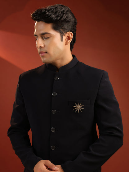 The Radiant Starburst brooch - antique gold brooch for men with radiant starburst motif, worn on outfit