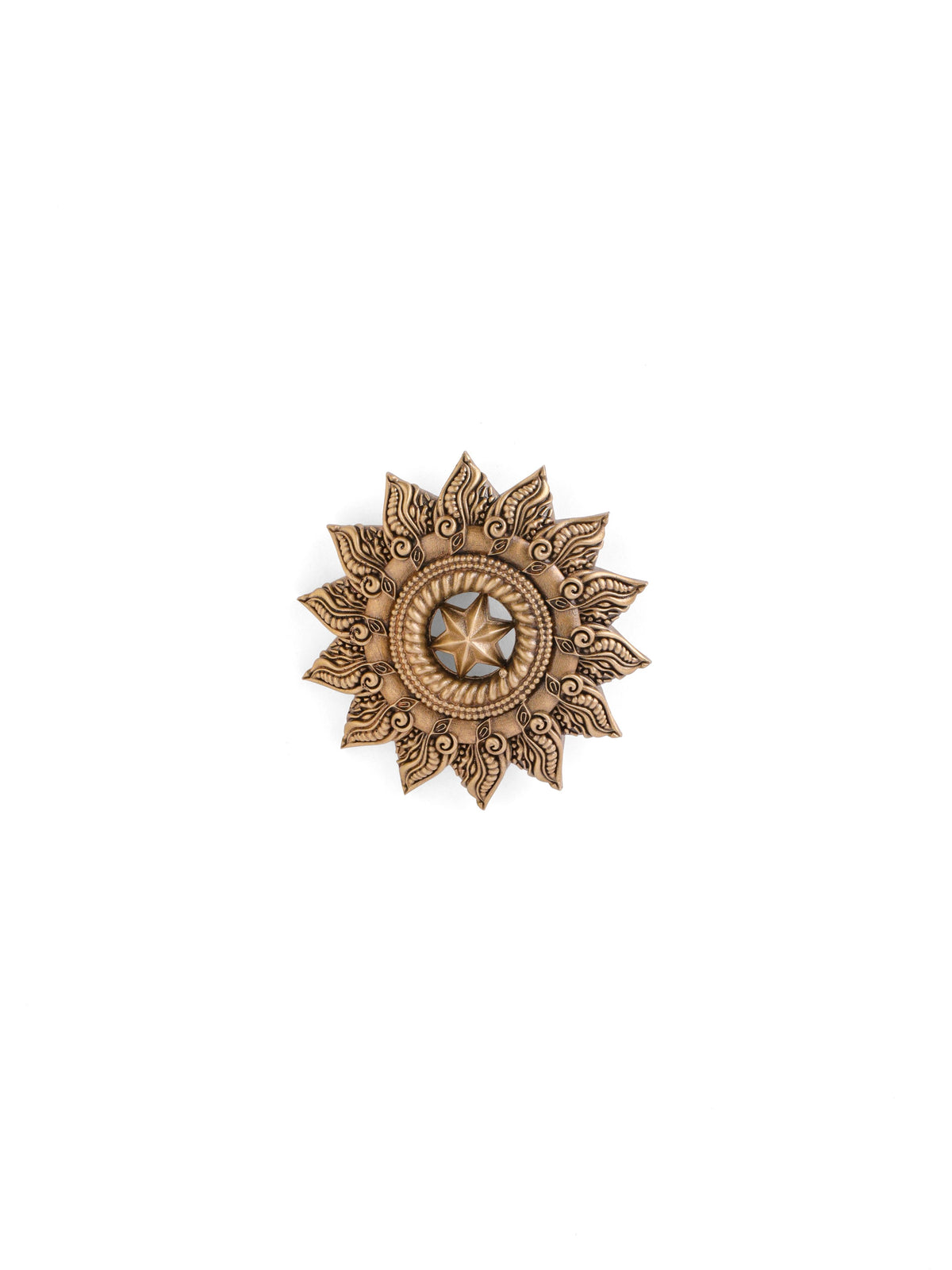 The Celestial Sun brooch - antique gold brooch for men with celestial sun motif, detail view