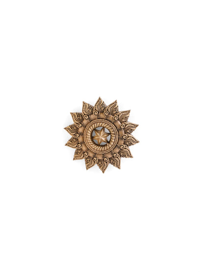 The Celestial Sun brooch - antique gold brooch for men with celestial sun motif, detail view