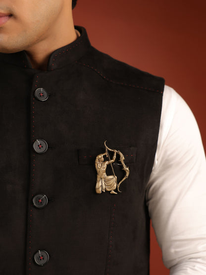 The Dhanurdhari Ram brooch - antique gold brooch for men with dhanurdhari ram motif, worn on outfit