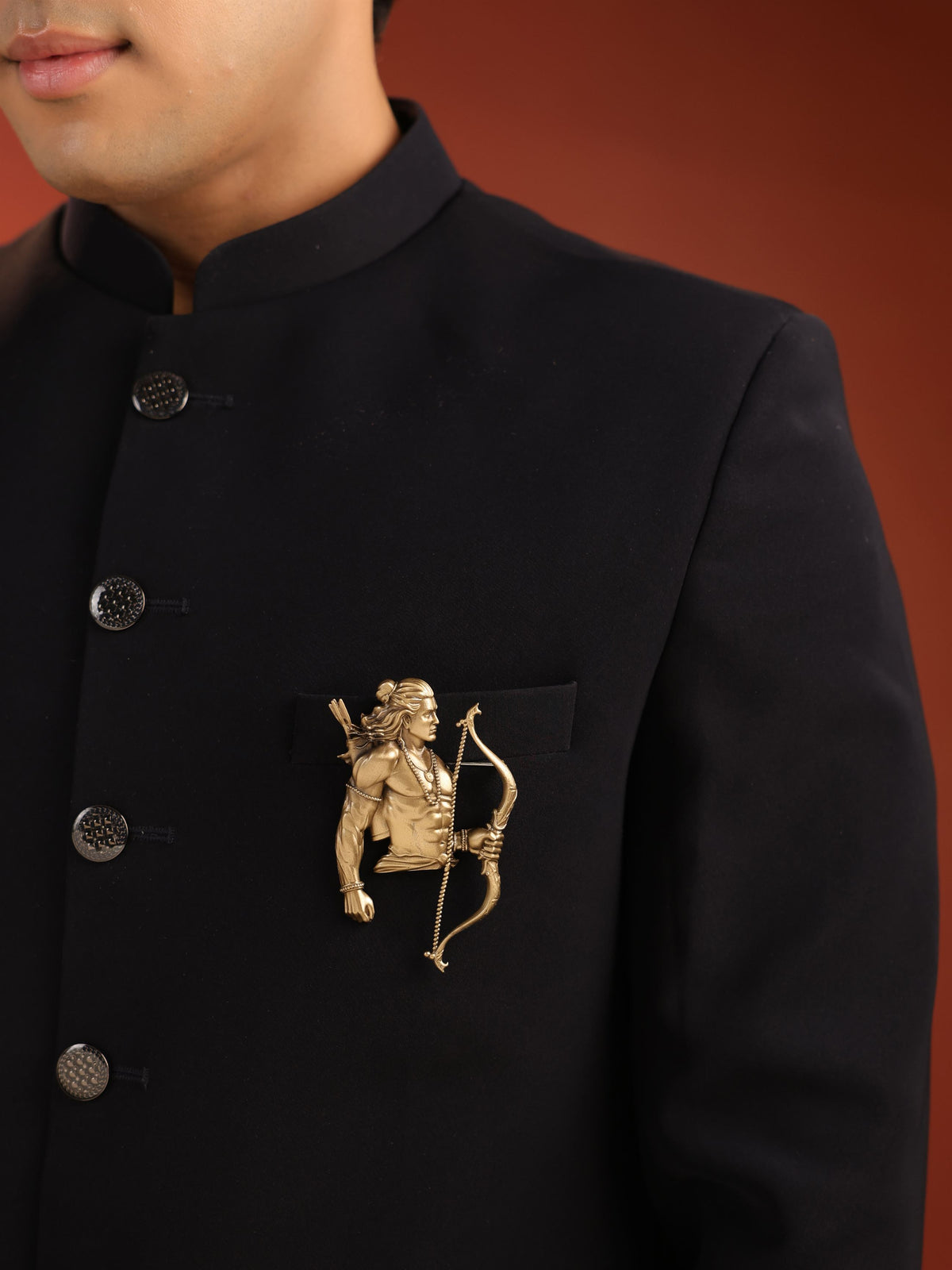 The Divine Archer Ram brooch - antique gold brooch for men with divine archer ram motif, side view