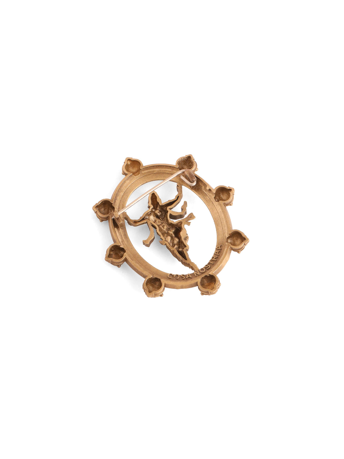 The Divine Hanuman Dance Brooch - antique gold brooch for men with the divine hanuman dance motif, back view